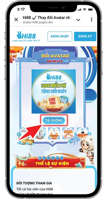 Bước 2: Chọn AVATAR bạn muốn → ấn TẢI XUỐNG